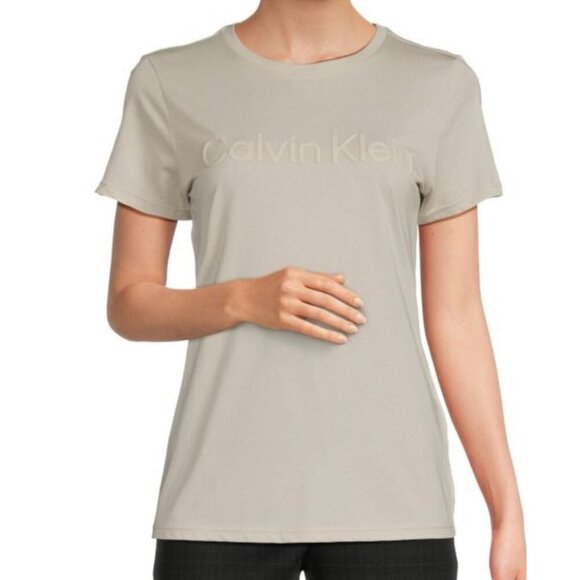 CALVIN KLEIN Women’s Logo Graphic Tee PORCINI Size S Short Sleeve New - Picture 1 of 12